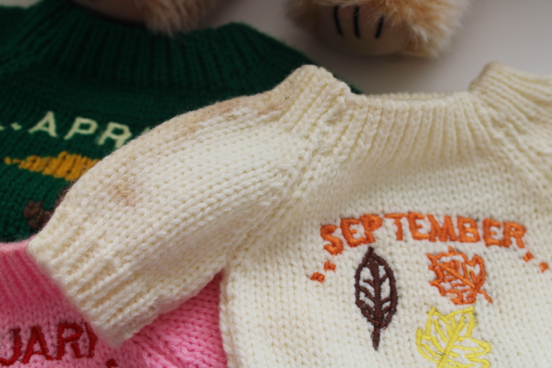 photo of 90s vintage teddy bear with knitted sweaters every month of the year, holiday seasonal decorations  #3