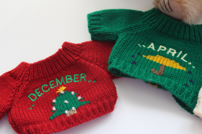 photo of 90s vintage teddy bear with knitted sweaters every month of the year, holiday seasonal decorations  #6