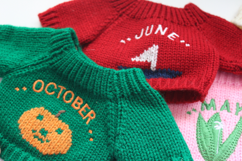 photo of 90s vintage teddy bear with knitted sweaters every month of the year, holiday seasonal decorations  #7