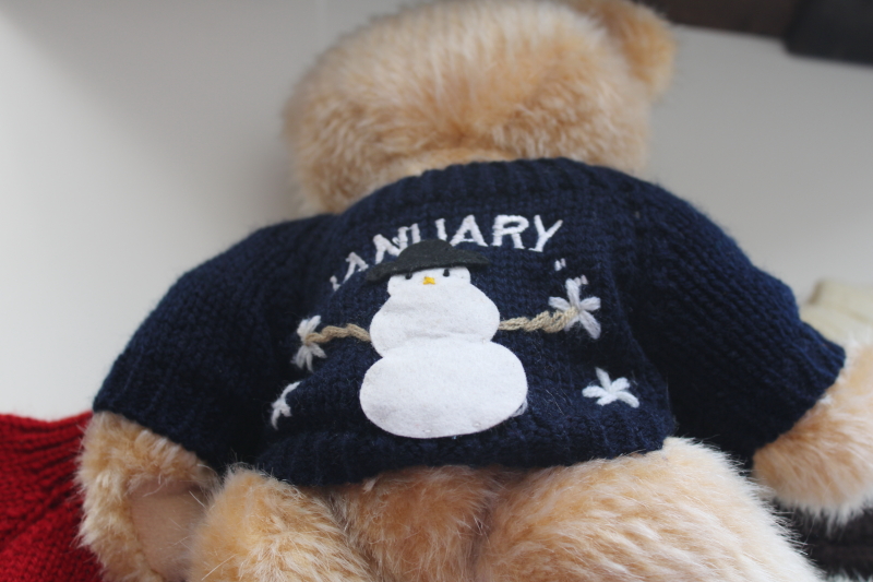 photo of 90s vintage teddy bear with knitted sweaters every month of the year, holiday seasonal decorations  #9