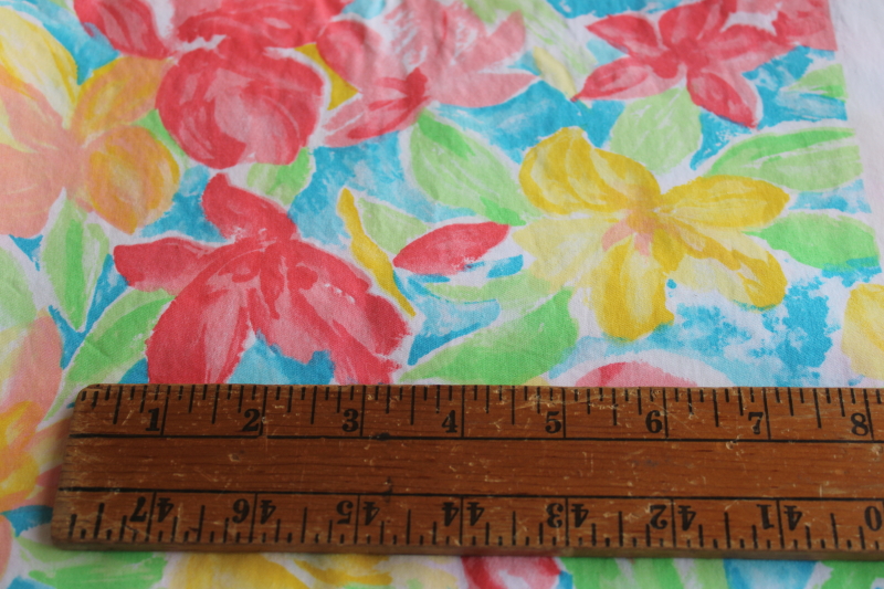 photo of 90s vintage tropical print fabric lot, flowers & watercolor abstract prints in pastels & brights  #2