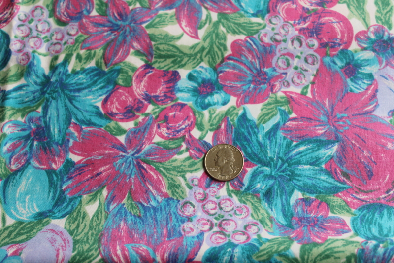 photo of 90s vintage tropical print fabric lot, flowers & watercolor abstract prints in pastels & brights  #5