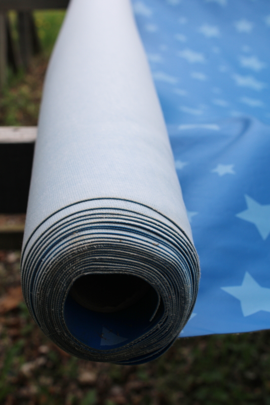 photo of 90s vintage vinyl upholstery fabric, faux leather material retro blue, light blue stars print  #4
