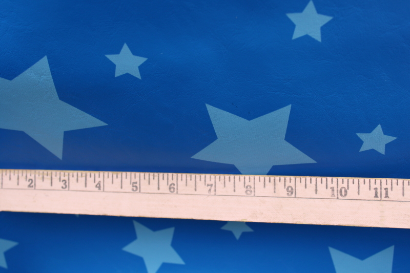 photo of 90s vintage vinyl upholstery fabric, faux leather material retro blue, light blue stars print  #5