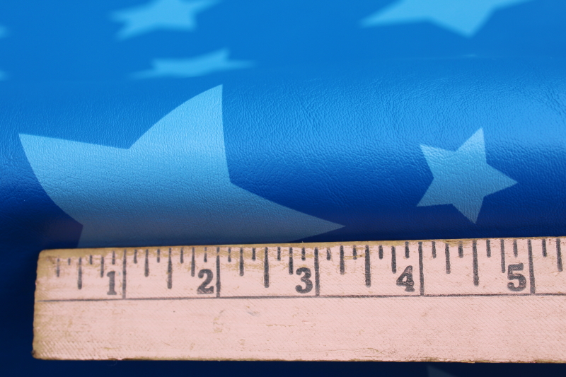 photo of 90s vintage vinyl upholstery fabric, faux leather material retro blue, light blue stars print  #6