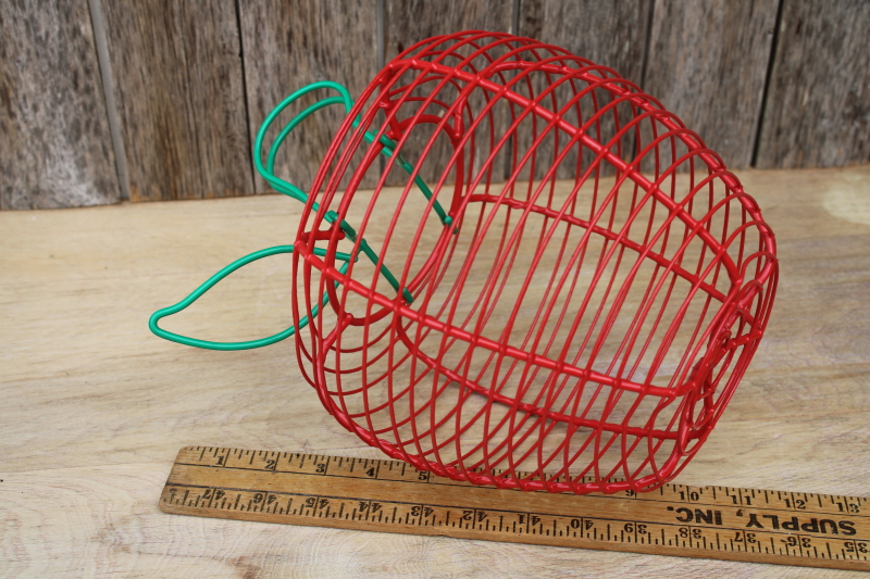 photo of 90s vintage wire basket for apples, red & green apple basket farmhouse kitchen decor #4