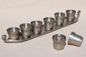 catalog photo of A E Chanal French art nouveau vintage pewter tray & glasses, jugendstil period