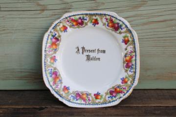 A Present from Maldon England early 1900s vintage travel souvenir antique china plate 