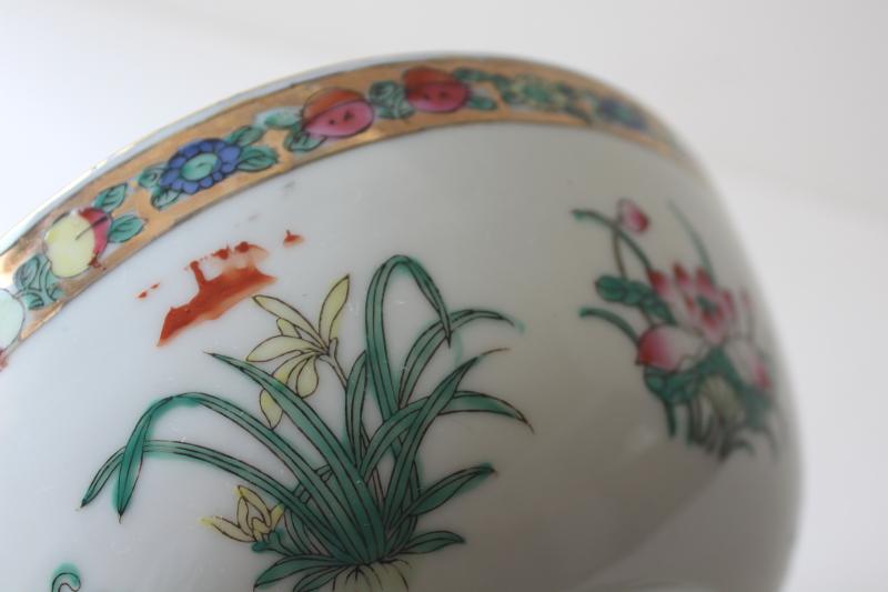 photo of ACF Japanese Porcelain Ware Hong Kong, vintage hand painted botanical china bowl #8