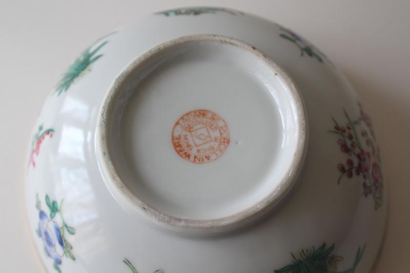 photo of ACF Japanese Porcelain Ware Hong Kong, vintage hand painted botanical china bowl #10