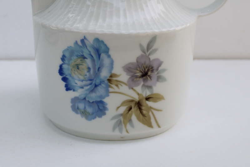 photo of AK Kaiser mid century vintage West Germany porcelain tea or coffee pot, anemone floral in blue & lavender  #3