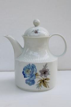 catalog photo of AK Kaiser mid century vintage West Germany porcelain tea or coffee pot, anemone floral in blue & lavender 