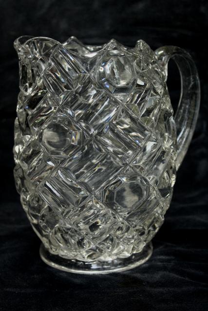 photo of APG antique crystal clear glass water pitcher, Richmond buttons & bars pattern Fostoria Ohio #1