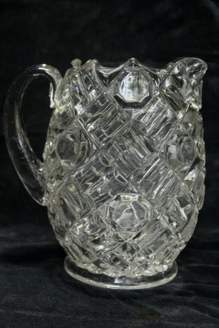 photo of APG antique crystal clear glass water pitcher, Richmond buttons & bars pattern Fostoria Ohio #5