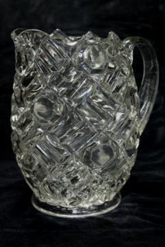 photo of APG antique crystal clear glass water pitcher, Richmond buttons & bars pattern Fostoria Ohio
