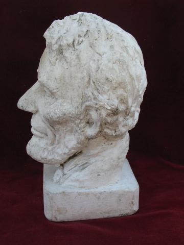 photo of Abraham Lincoln bust, vintage plaster statuary, old Honest Abe statue #3