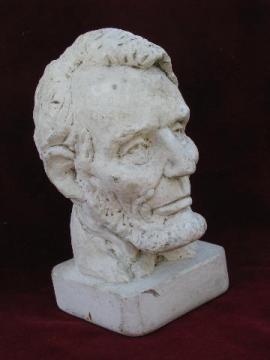 catalog photo of Abraham Lincoln bust, vintage plaster statuary, old Honest Abe statue