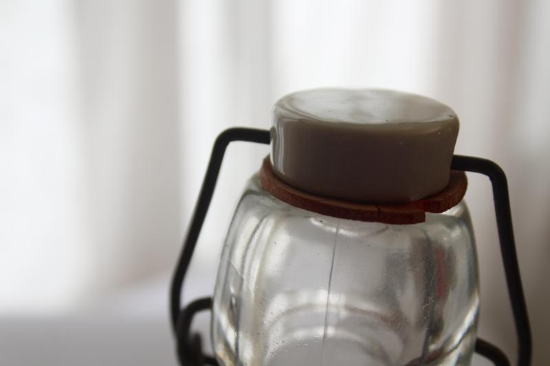 photo of Absolutely Pure Milk glass dairy bottle, 80s vintage antique reproduction w/ bail top  #5