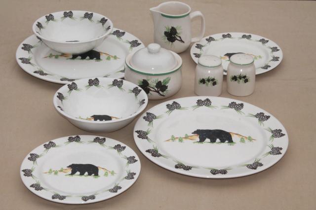 photo of Acrita pottery dinnerware, rustic pine cones black bear pattern ceramic dishes #1