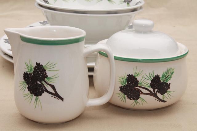 photo of Acrita pottery dinnerware, rustic pine cones black bear pattern ceramic dishes #3