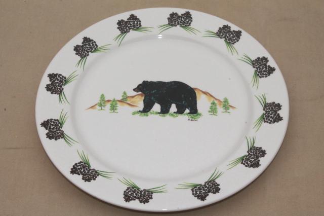 photo of Acrita pottery dinnerware, rustic pine cones black bear pattern ceramic dishes #7