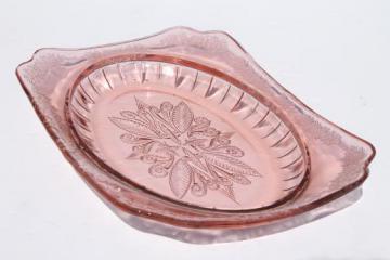 catalog photo of Adam pattern pink depression glass platter or tray, 1930s vintage