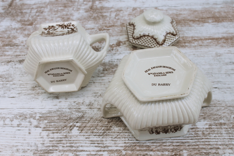 photo of Adams Du Barry pattern brown transferware ironstone china, vintage cream pitcher & sugar bowl set  #3