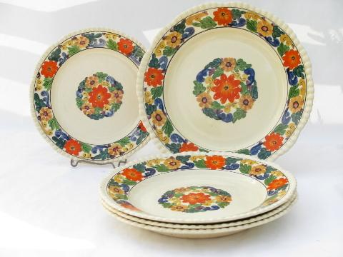 photo of Adams - England Titanware, vintage handpainted china plates, bright cretonne flowers #1