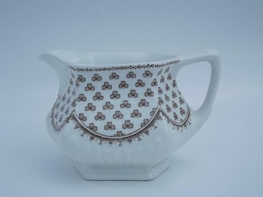 photo of Adams Sharon brown transfer shamrock clover china oval bowls and pitcher #4