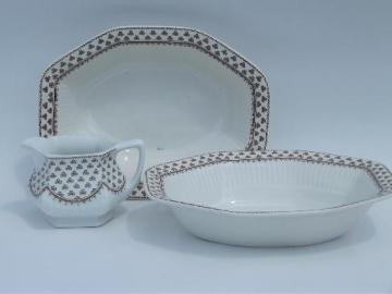 catalog photo of Adams Sharon brown transfer shamrock clover china oval bowls and pitcher