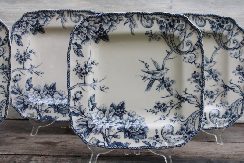 photo of Adelaide blue & white china 222 Fifth square dinner plates birds & flowers toile print french country style #2