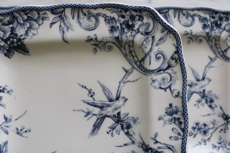 photo of Adelaide blue & white china 222 Fifth square dinner plates birds & flowers toile print french country style #3