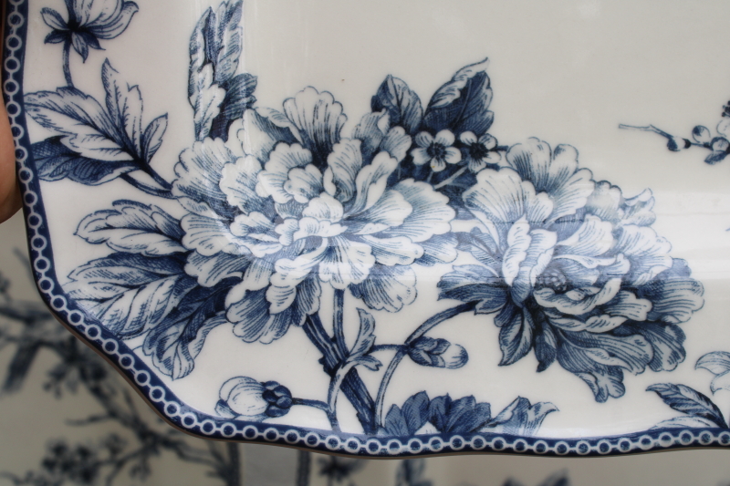 photo of Adelaide blue & white china 222 Fifth square dinner plates birds & flowers toile print french country style #4
