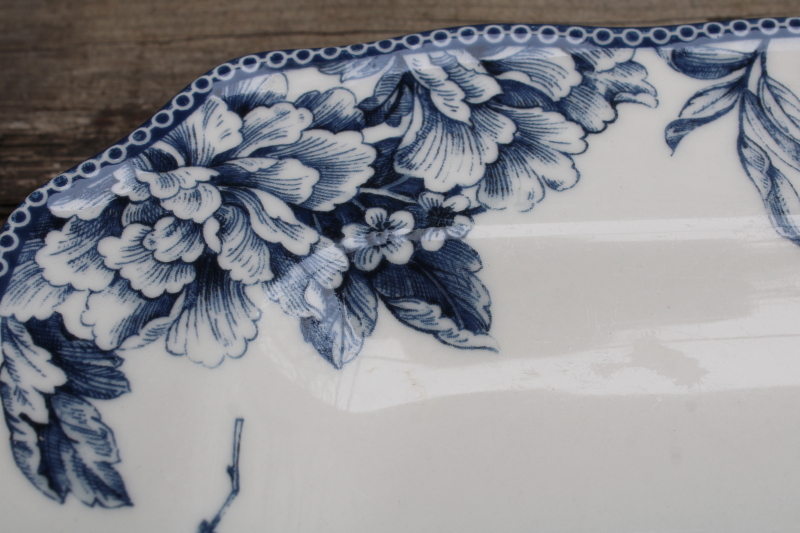 photo of Adelaide blue & white china 222 Fifth square dinner plates birds & flowers toile print french country style #6