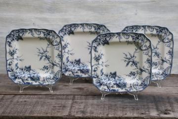 catalog photo of Adelaide blue & white china 222 Fifth square dinner plates birds & flowers toile print french country style 