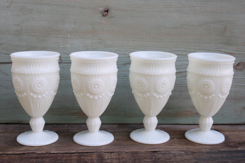 photo of Adeline Pioneer Woman snow white milk glass water glasses, set of 4 goblets w/ labels, never used #1