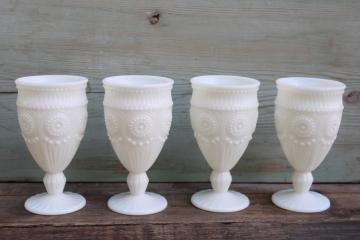 catalog photo of Adeline Pioneer Woman snow white milk glass water glasses, set of 4 goblets w/ labels, never used 