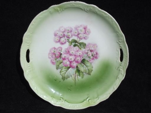 photo of Ageratum flower vintage china tray or serving plate, old floral china #1