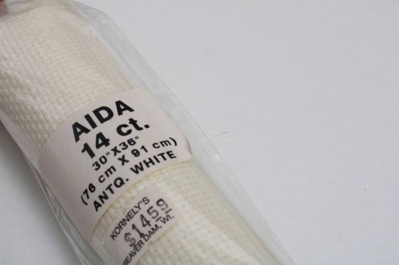 photo of Aida cloth 14 count, counted cross stitch fabric antique white cream color sealed package #2