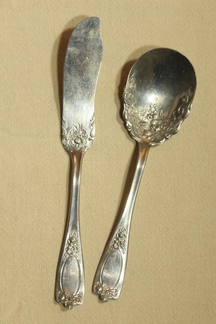 photo of Alaska pattern silverware serving pieces, ornate antique silver plate flatware #1