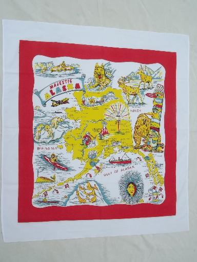 photo of Alaska souvenir map print vintage printed cotton kitchen tablecloth #1