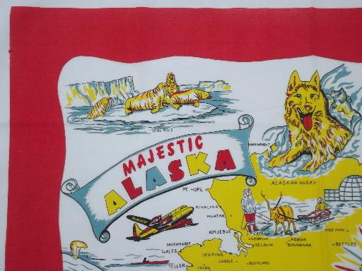 photo of Alaska souvenir map print vintage printed cotton kitchen tablecloth #2