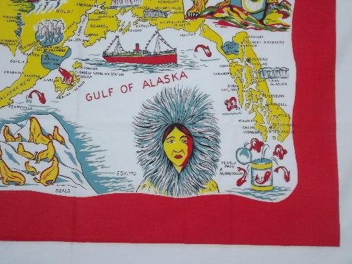 photo of Alaska souvenir map print vintage printed cotton kitchen tablecloth #3