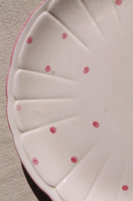 photo of Alcobaca Portugal pottery, demitasse espresso coffee cups & plates, pin dots in pink #7