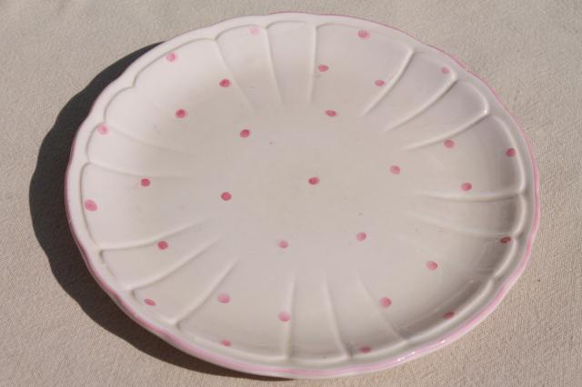 photo of Alcobaca Portugal pottery, demitasse espresso coffee cups & plates, pin dots in pink #8