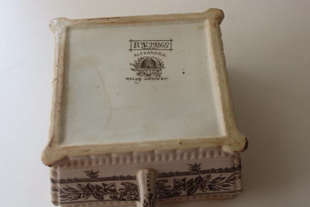 photo of Alexandria palm leaf pattern brown transferware, aesthetic antique china square honey box #3