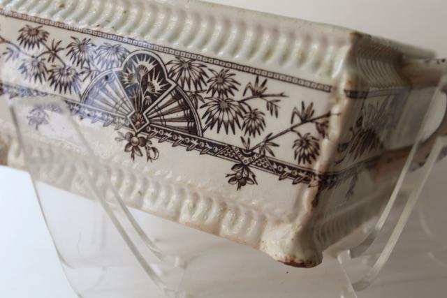 photo of Alexandria palm leaf pattern brown transferware, aesthetic antique china square honey box #5