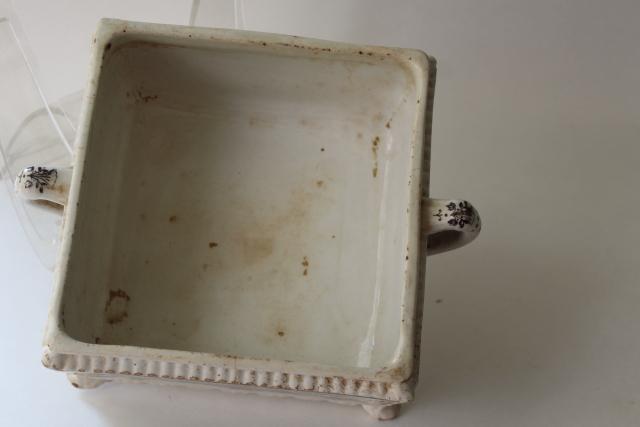 photo of Alexandria palm leaf pattern brown transferware, aesthetic antique china square honey box #6