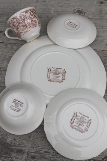 photo of Alfred Meakin Fair Winds vintage brown transferware china set for 8, tall ships sailing #2