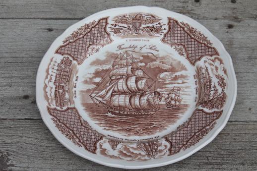 photo of Alfred Meakin Fair Winds vintage brown transferware china set for 8, tall ships sailing #8